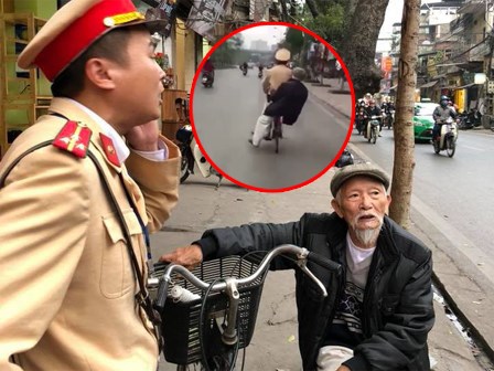 Clip dễ thương: Chiến sĩ CSGT Hà Nội giúp đỡ, chở cụ già bị lạc đường trên chiếc xe đạp để về nhà
