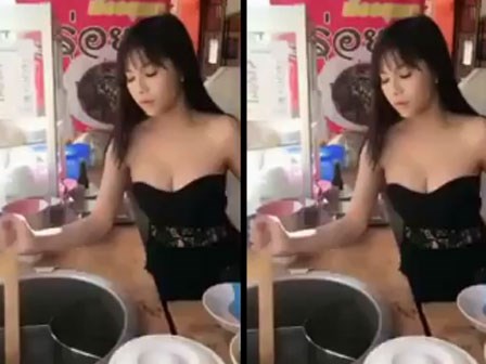 Nữ chủ quán sexy khó cưỡng khiến khách hàng tấp nập ra vào