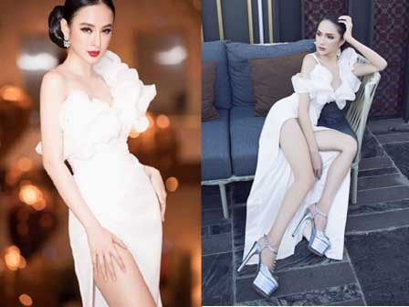 Hoa hậu Hương Giang 'thách thức' Angela Phương Trinh khi đụng váy xẻ đùi cao tận eo