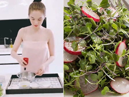 Ngọc Trinh hướng dẫn cách làm món salad rau mầm bổ dưỡng