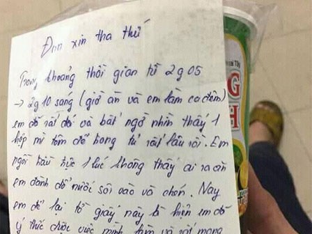 Thanh niên trẻ viết đơn xin tha thứ vì lỡ ăn mất hộp mỳ của đồng nghiệp