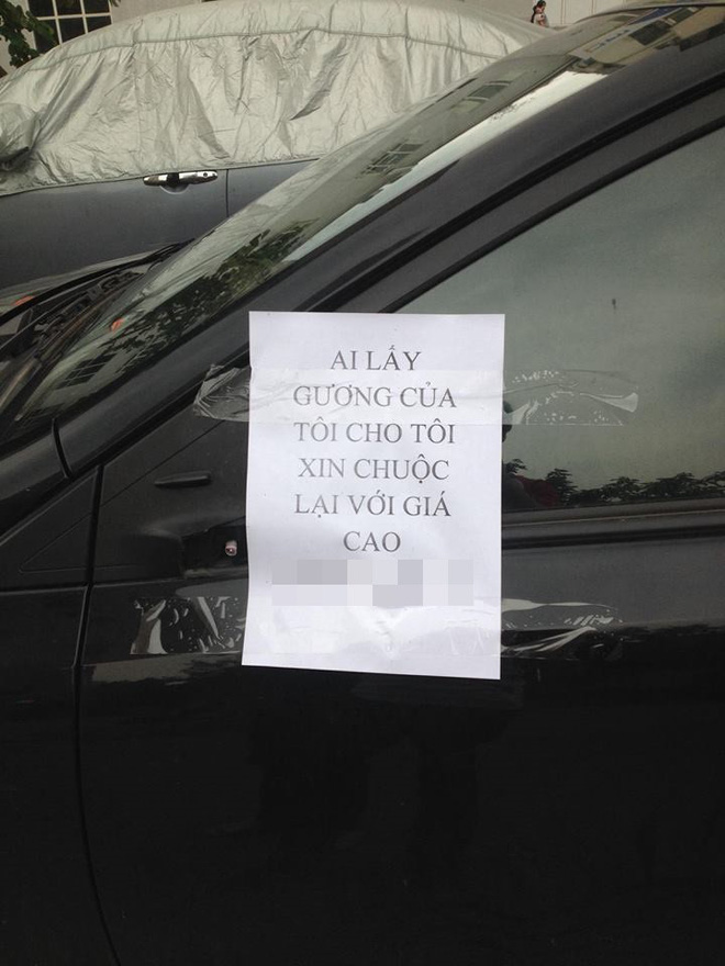 Mất gương xe, chủ ô tô viết thông báo làm giá với tên trộm-1