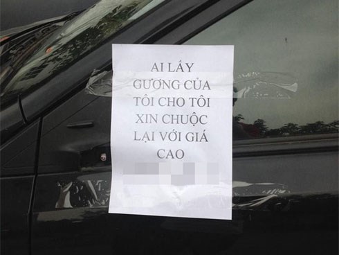 Mất gương xe, chủ ô tô viết thông báo 