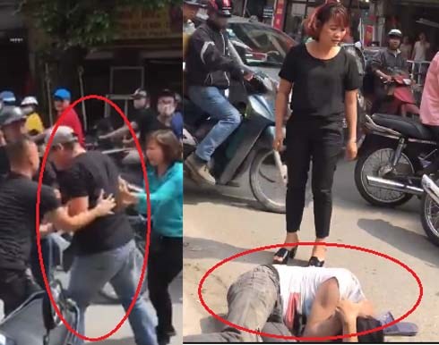 Nam thanh niên bị người đàn ông hành hung dã man, nằm bất động giữa đường phố Hà Nội