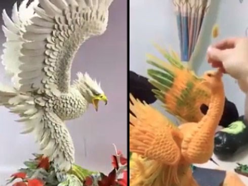 Tác phẩm điêu khắc trên củ quả khiến triệu người ngả mũ