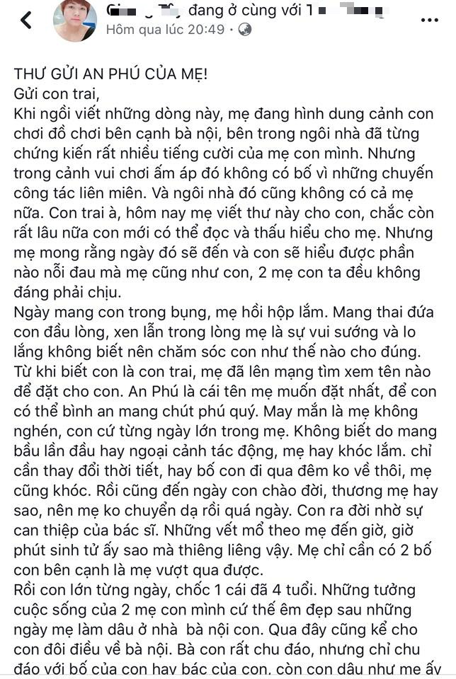 Mẹ viết thư xin lỗi vì không thể giữ tổ ấm cho con trai, nguyên nhân chỉ vì người thứ 3-1