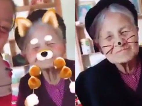 Bà ngoại 90 tuổi không ngại tạo dáng xì-tin bên cháu trai
