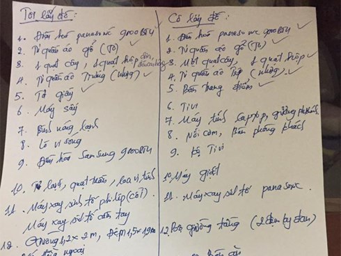 Sốc với bản kê khai ly hôn ông chồng viết, chia chác tài sản từ bát đũa đến điều hòa với vợ cũ