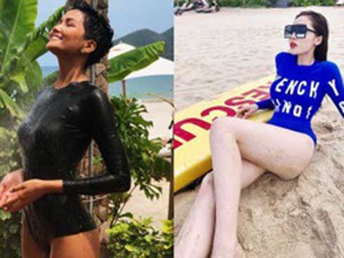 Học Kỳ Duyên và H'Hen Niê chọn kiểu áo bơi dài tay kín bưng mà vẫn sexy hết nấc