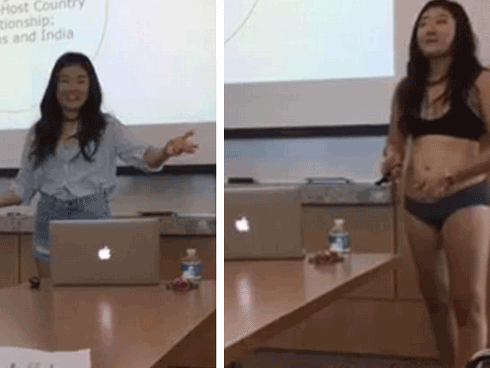 Bị giáo sư chỉ trích khi mặc quần ngắn, cô gái lột đồ ngay giữa buổi thuyết trình tốt nghiệp
