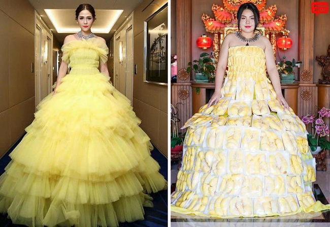 Cô nàng mang cả chục kg sầu riêng chỉ để nhại chiếc váy của sao-1