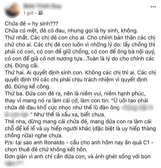 Quan điểm đã quyết định chửa đẻ thì chấp nhận đau, đừng kể công của chàng trai trẻ khiến chị em dậy sóng-1