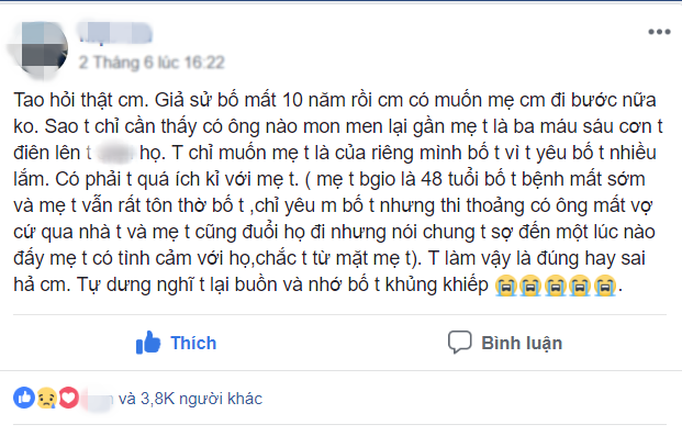 Xua đuổi những người đàn ông muốn tìm hiểu mẹ dù bố đã mất 10 năm, cô gái bị dân mạng mắng là ích kỉ-1