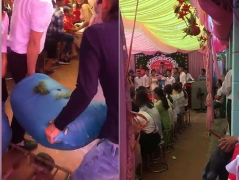 'Có gì dùng nấy', hội bạn thân siêu lầy lội tặng luôn cô dâu - chú rể vài bao thóc làm quà