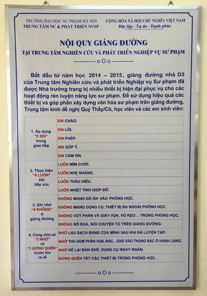 Bảng nội quy 5 xin, 4 luôn, 4 không, 3 nhớ” dành cho thầy trò sư phạm-1