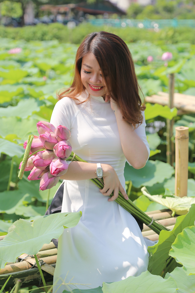 Ảnh: Thiếu nữ đánh đổi làn da trắng, lội hồ sen chụp ảnh dưới nắng-8