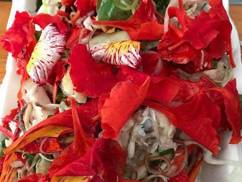 Cô nàng “ăn cả tuổi thơ” mang hoa phượng ra làm gỏi khiến dân mạng thích thú