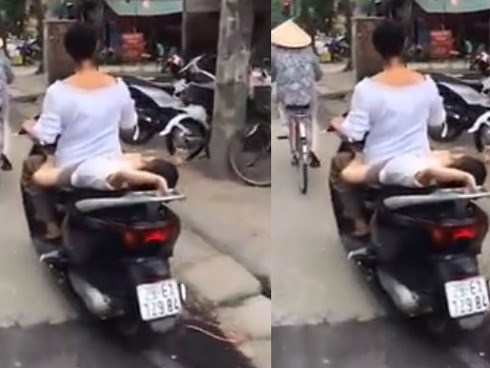 Hết hồn với hình ảnh bà mẹ đèo con quá liều lĩnh