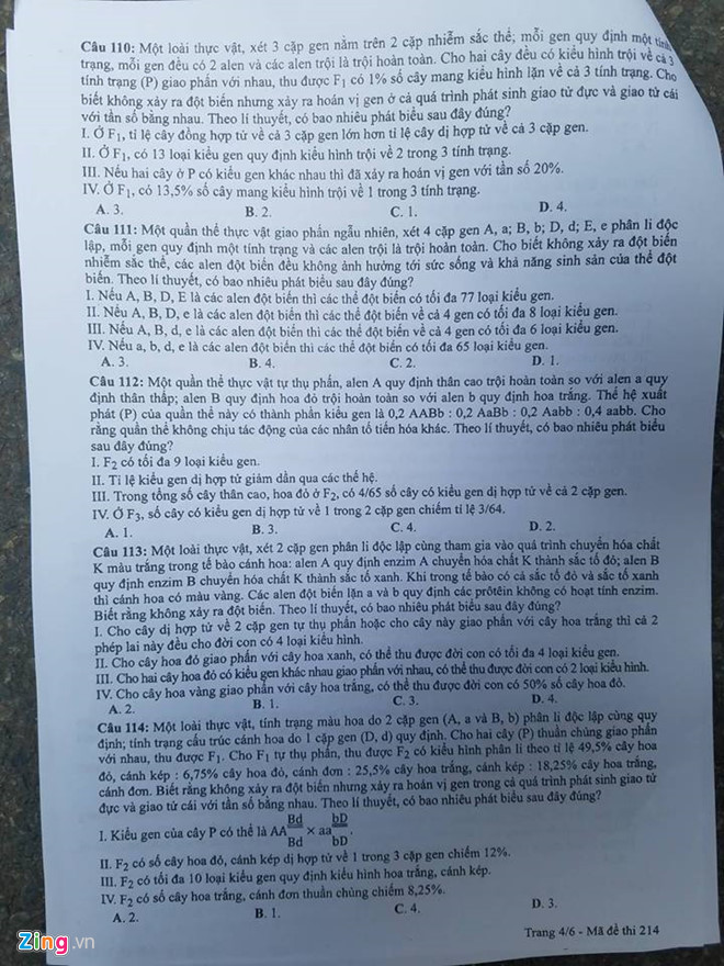 Đề thi Sinh học THPT quốc gia 2018-4