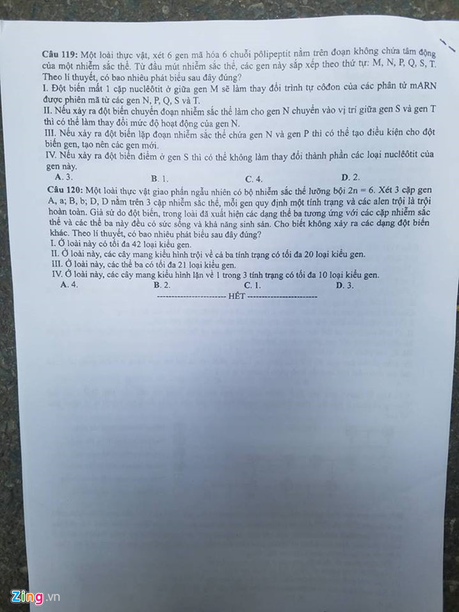 Đề thi Sinh học THPT quốc gia 2018-7