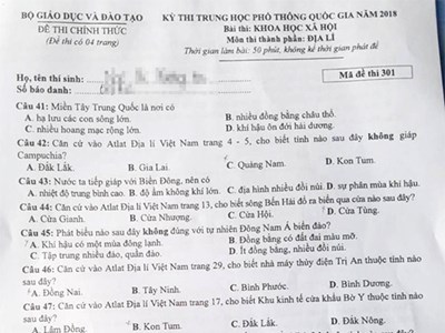 Đề thi, bài giải môn Địa lý THPT quốc gia 2018