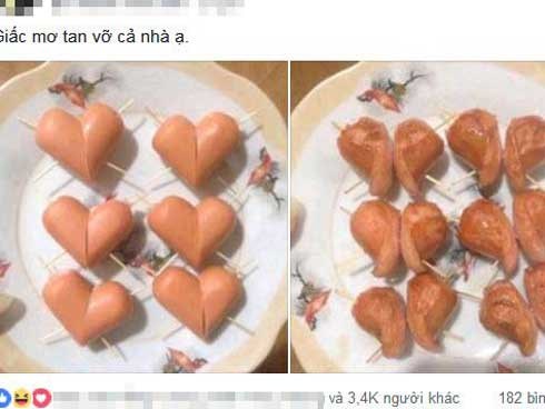 Thích lãng mạn, vợ mang xúc xích đi chiên trái tim ai ngờ