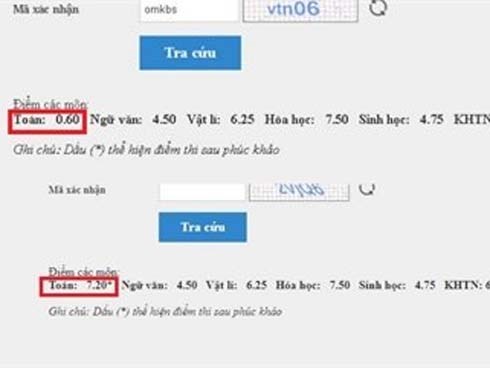 Một thí sinh được nâng điểm thi Toán từ 0,6 lên 7,2 sau phúc khảo