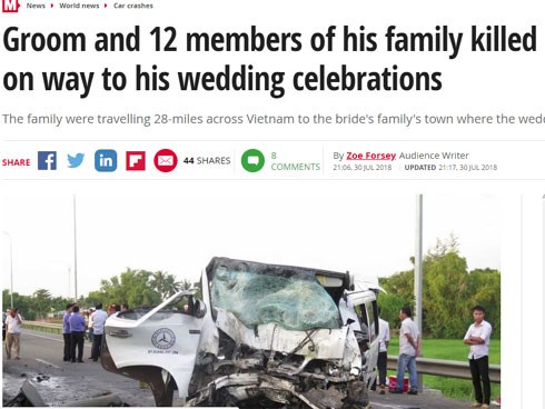 Báo nước ngoài đồng loạt đưa tin về vụ tai nạn thảm khốc khiến 13 người chết, đám cưới thành đại tang