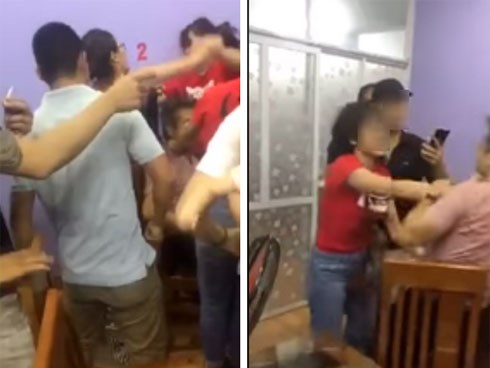 Bắt quả tang chồng dẫn cả nhà bồ trẻ đi ăn nhà hàng, vợ uất hận lao vào đánh ghen, bồ rút dép chống trả ầm ĩ