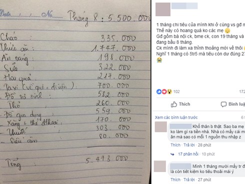Tổng thu 5,5 triệu chi tiêu nhà 5 người, cuối tháng chốt sổ còn dư 27 nghìn, mẹ bầu hoang mang, chị em khen 