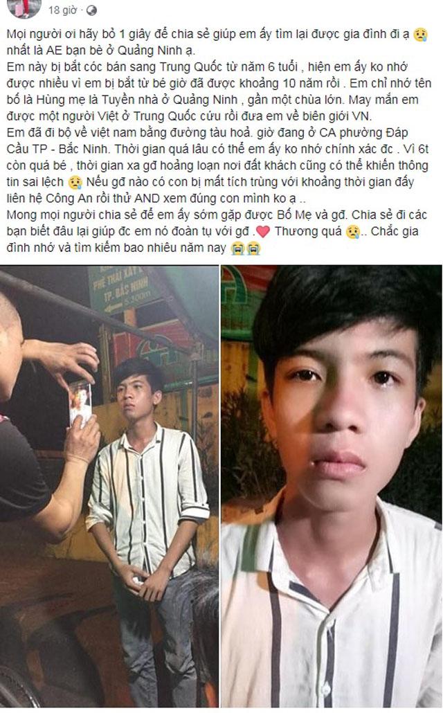 Bị bắt cóc sang Trung Quốc 10 năm, nam thanh niên trốn về được nhưng không nhớ địa chỉ nhà-1