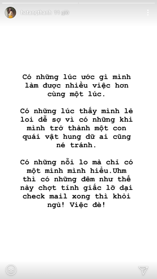 Tăng Thanh Hà trăn trở đăng dòng tâm tư lạ giữa đêm khuya: Có những lúc thấy mình lẻ loi...-1