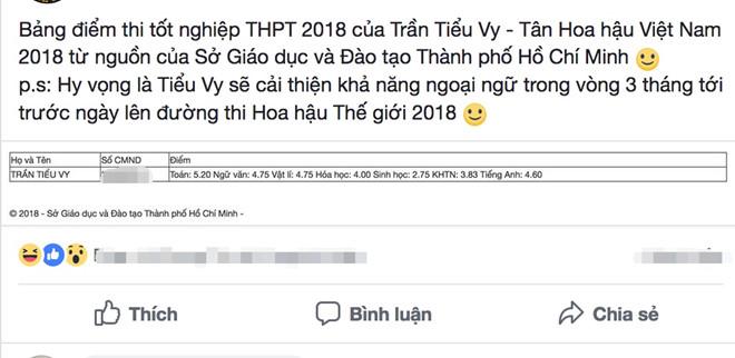 HH Trần Tiểu Vy chính thức thừa nhận và lên tiếng về bảng điểm THPT toàn dưới 5-2