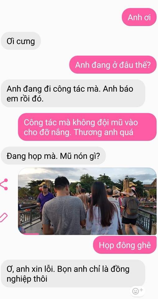 Chàng trai bảo đang họp, nhưng lại bị người yêu bắt gặp đi với gái lạ ở một nơi xa, và đây là lời giải thích-1