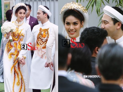 Lan Khuê và John Tuấn Nguyễn rạng rỡ mặc áo dài trong lễ ăn hỏi sáng nay