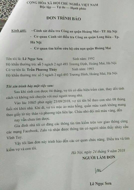 Mẹ trẻ ôm con bỏ đi, gia đình nghi có dấu hiệu trầm cảm khẩn thiết đăng tin tìm kiếm-1
