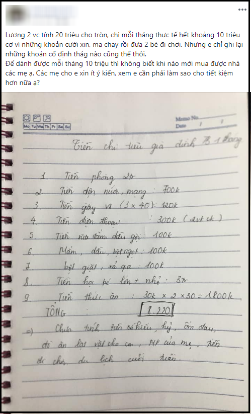Chị em tròn mắt với bảng chi tiêu tiết kiệm 8 triệu cho 4 người, nhưng nhìn tiền thức ăn thì lắc đầu ngán ngẩm-1