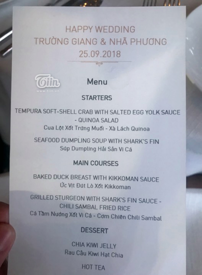 Menu tiệc cưới sang chảnh của Trường Giang - Nhã Phương có gì?-1