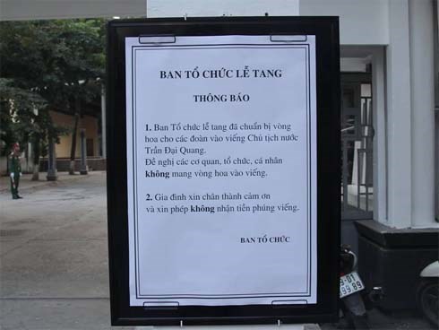 Gia đình Chủ tịch nước Trần Đại Quang xin miễn nhận tiền phúng viếng