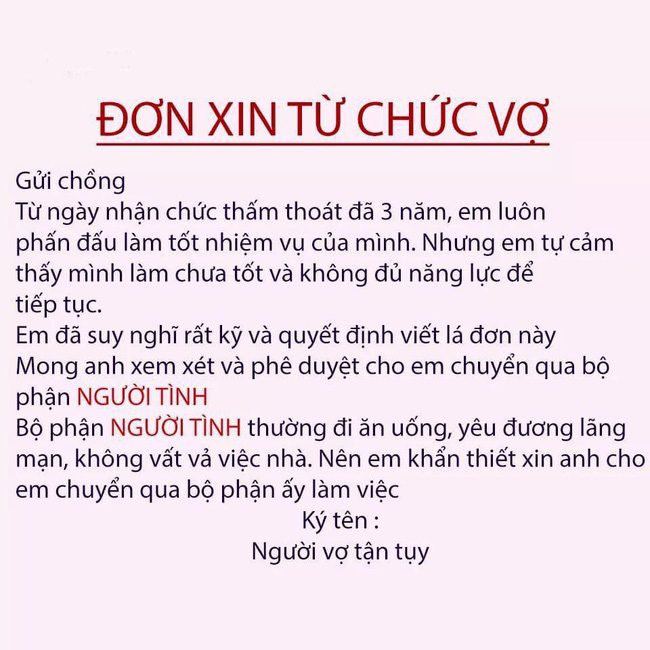 Chị em rộ trào lưu nhắn tin từ chức vợ để chuyển sang bộ phận người tình và đây là phản ứng của các anh chồng-1