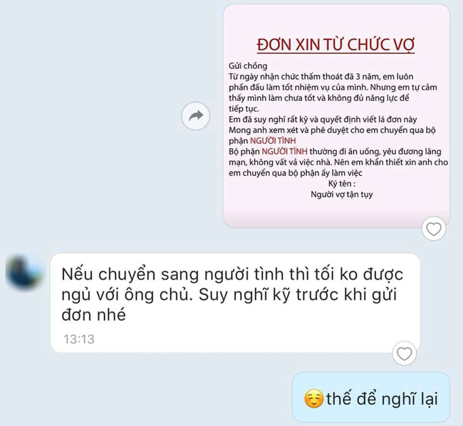 Chị em rộ trào lưu nhắn tin từ chức vợ để chuyển sang bộ phận người tình và đây là phản ứng của các anh chồng-6