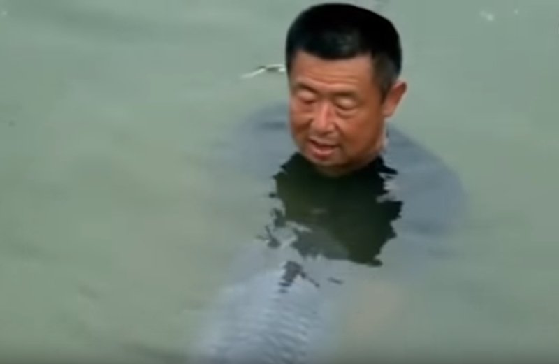 Câu được cá trắm đen khổng lồ, người đàn ông bị kéo xuống hồ-5