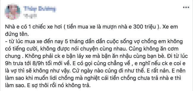 Mua xe chung nhưng muốn chồng trả tiền hết, ly hôn đòi cả tiền lẫn xe, vợ trẻ bị mỉa mai khôn thế quê em đầy”-1