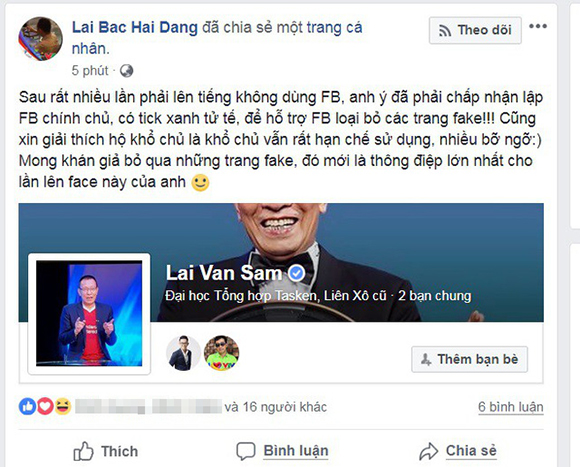 Sau nhiều lần bị giả mạo, nhà báo Lại Văn Sâm chính thức có trang facebook riêng-1
