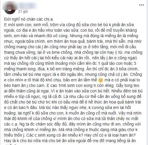 Vợ mới sinh con, cả nhà chồng giàu có không những không bồi bổ mà còn lườm nguýt: Ăn gì ăn lắm thế!-1