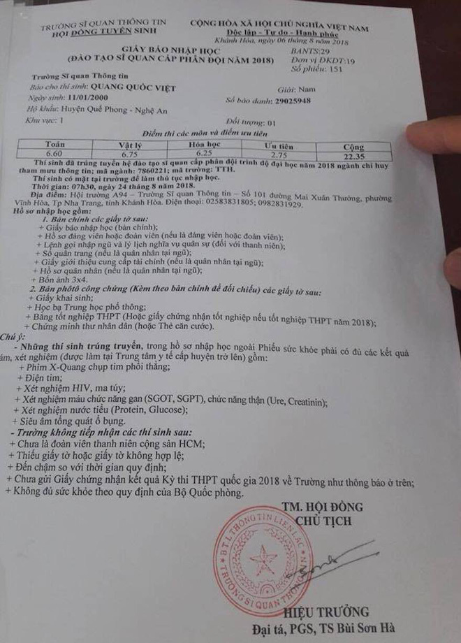 Vụ nam sinh bị Trường Sĩ quan Thông tin trả về: Phản hồi việc có trường khác sẵn sàng nhận-2