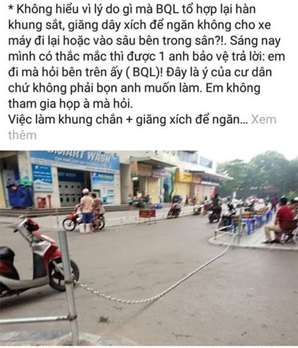 Cư dân HH Linh Đàm sôi sục sau vụ tai nạn do xuất hiện dây xích chắn ngang đường-7