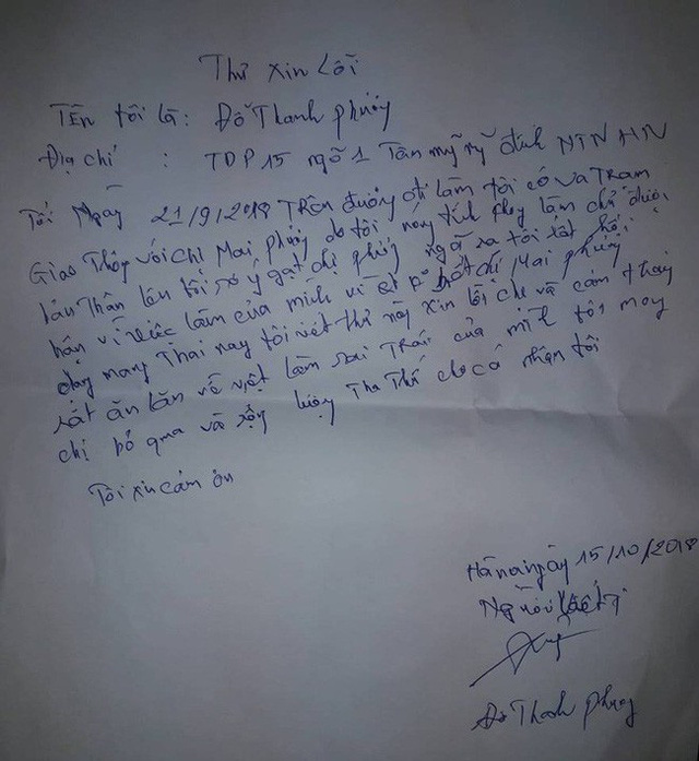 Đánh bà bầu 8 tháng sau va chạm giao thông, nam thanh niên đi xe SH viết thư xin lỗi-2