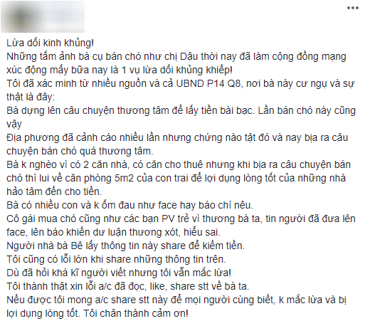 Câu chuyện cụ bà bán chó lấy tiền mua thuốc bất ngờ xuất hiện nhiều thông tin trái chiều khiến MXH hoang mang-3