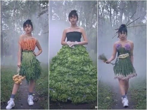 Sàn catwalk là bờ ruộng, váy dạ hội làm từ cây nhà lá vườn nhưng thần thái thì 'mẫu xịn' còn phải học hỏi